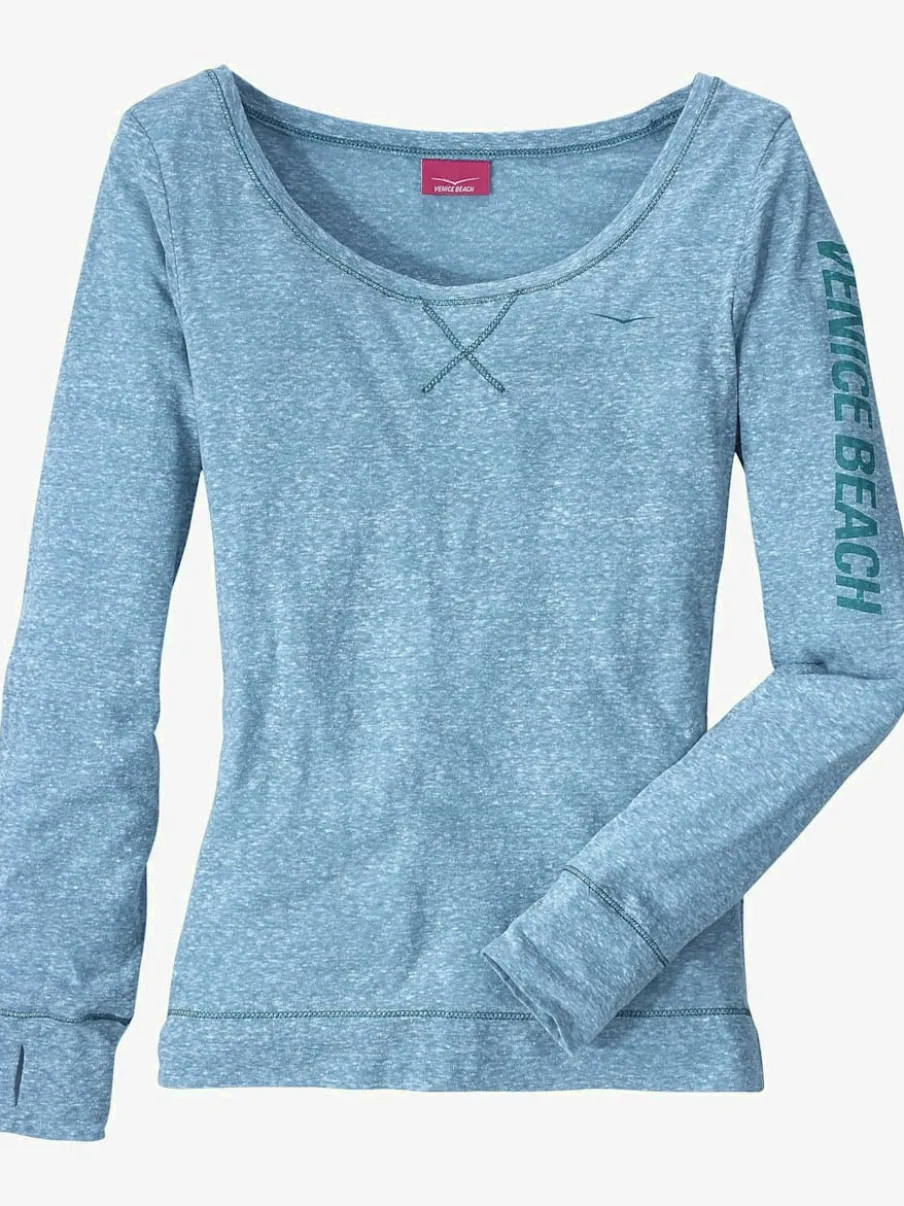 T-shirt à manches longues avec coutures contrastées et imprimé sportif