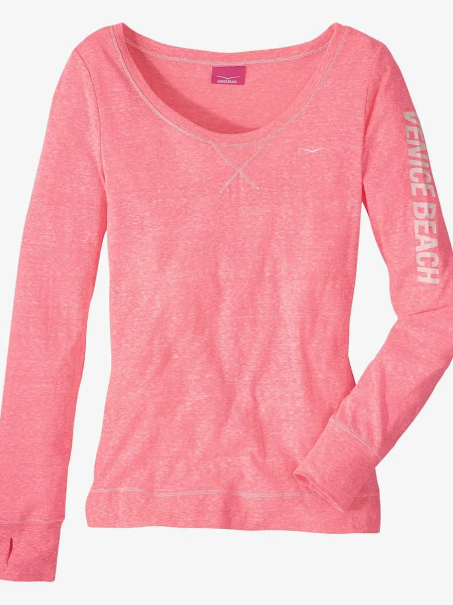 T-shirt à manches longues avec coutures contrastées et imprimé sportif