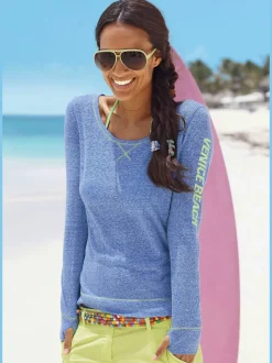 T-shirt à manches longues avec coutures contrastées et imprimé sportif