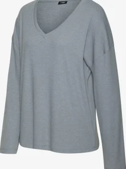 T-shirt à manches longues avec col V en tricot côtelé