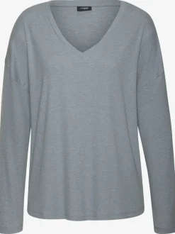 T-shirt à manches longues avec col V en tricot côtelé