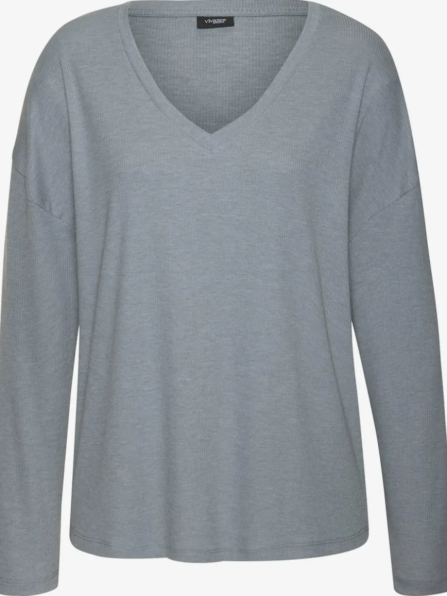 T-shirt à manches longues avec col V en tricot côtelé
