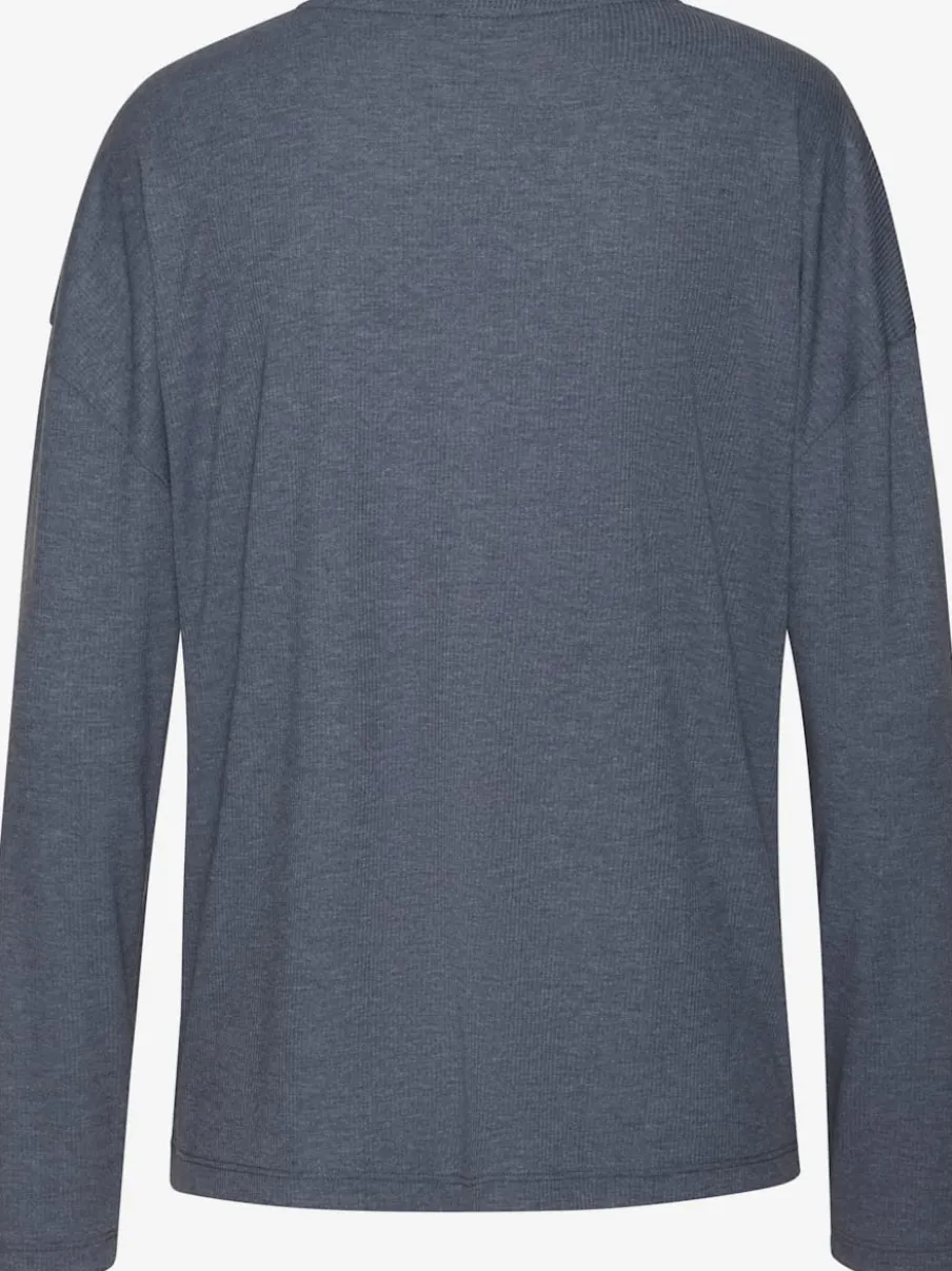 T-shirt à manches longues avec col V en tricot côtelé