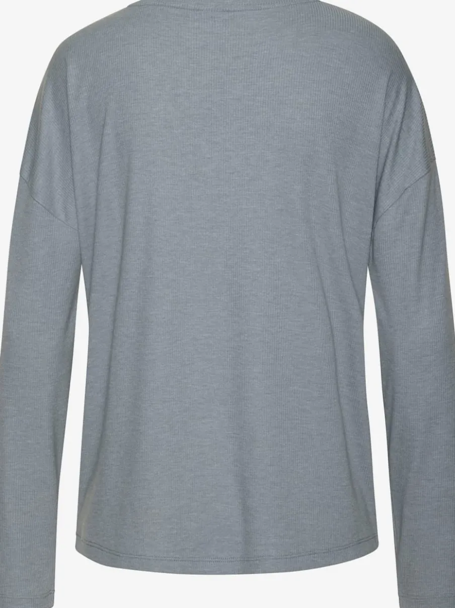 T-shirt à manches longues avec col V en tricot côtelé