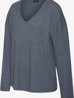 T-shirt à manches longues avec col V en tricot côtelé