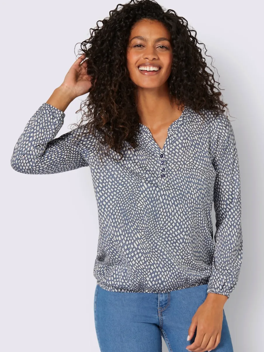 T-shirt à manches longues avec col rond froncé et imprimé