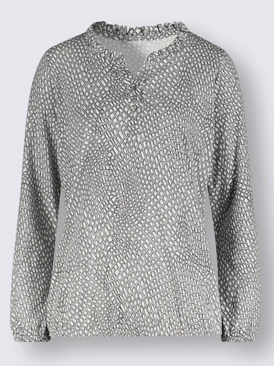 T-shirt à manches longues avec col rond froncé et imprimé