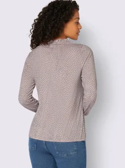T-shirt à manches longues avec col rond froncé et imprimé