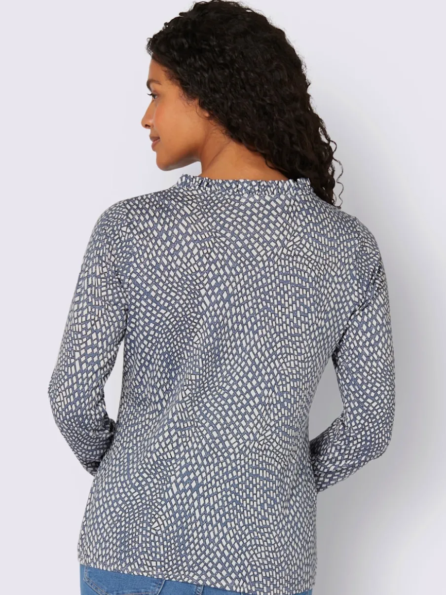 T-shirt à manches longues avec col rond froncé et imprimé