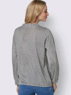 T-shirt à manches longues avec col rond froncé et imprimé