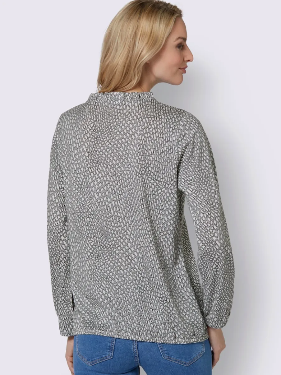 T-shirt à manches longues avec col rond froncé et imprimé