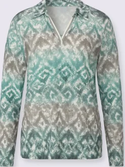 T-shirt à manches longues avec col chemise et motif imprimé sur toute la surface
