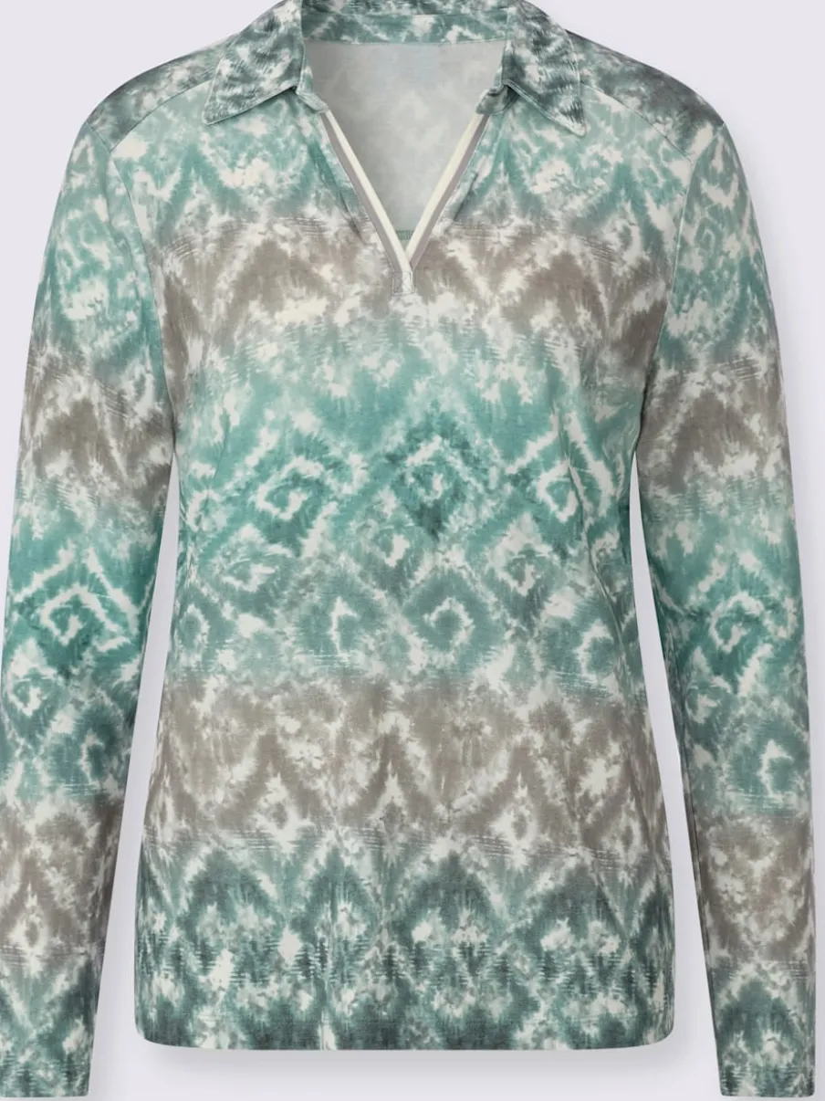 T-shirt à manches longues avec col chemise et motif imprimé sur toute la surface