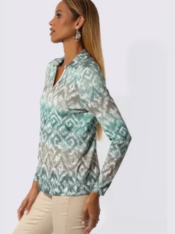 T-shirt à manches longues avec col chemise et motif imprimé sur toute la surface