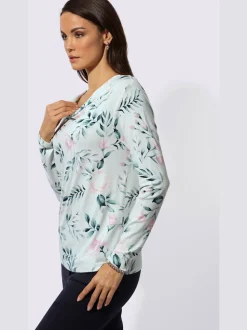 T-shirt à manches longues avec col bénitier et motifs floraux