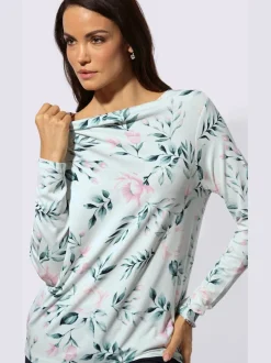 T-shirt à manches longues avec col bénitier et motifs floraux