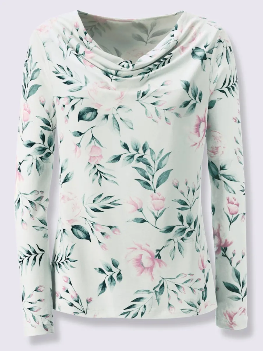 T-shirt à manches longues avec col bénitier et motifs floraux