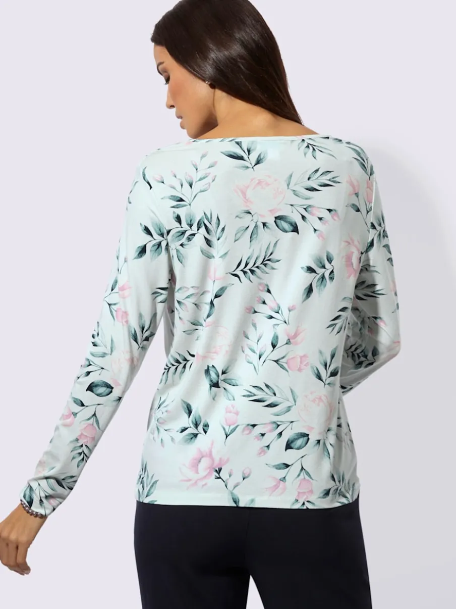 T-shirt à manches longues avec col bénitier et motifs floraux