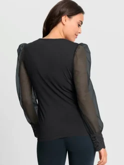 T-shirt à manches longues avec dentelle et effet cache-cœur