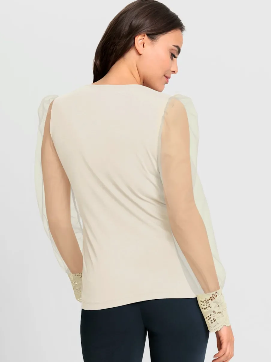 T-shirt à manches longues avec dentelle et effet cache-cœur