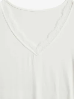 T-shirt à manches longues avec dentelle délicate à l'encolure en v