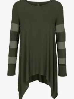 T-shirt à manches longues avec empiècements transparents flatteur