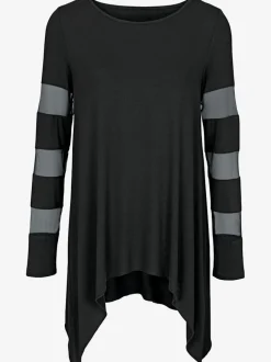 T-shirt à manches longues avec empiècements transparents flatteur