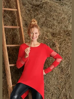 T-shirt à manches longues avec empiècements transparents flatteur