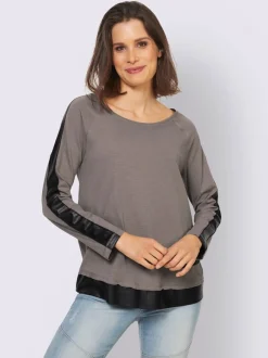 T-shirt à manches longues avec empiècements en imitation cuir