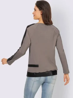 T-shirt à manches longues avec empiècements en imitation cuir