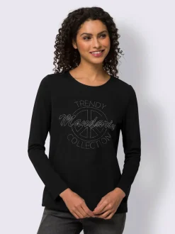 T-shirt manches longues avec inscription et pierres fantaisie