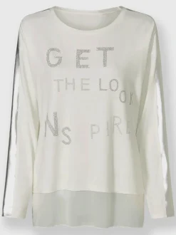 T-shirt à manches longues avec inscription et pierres brillantes