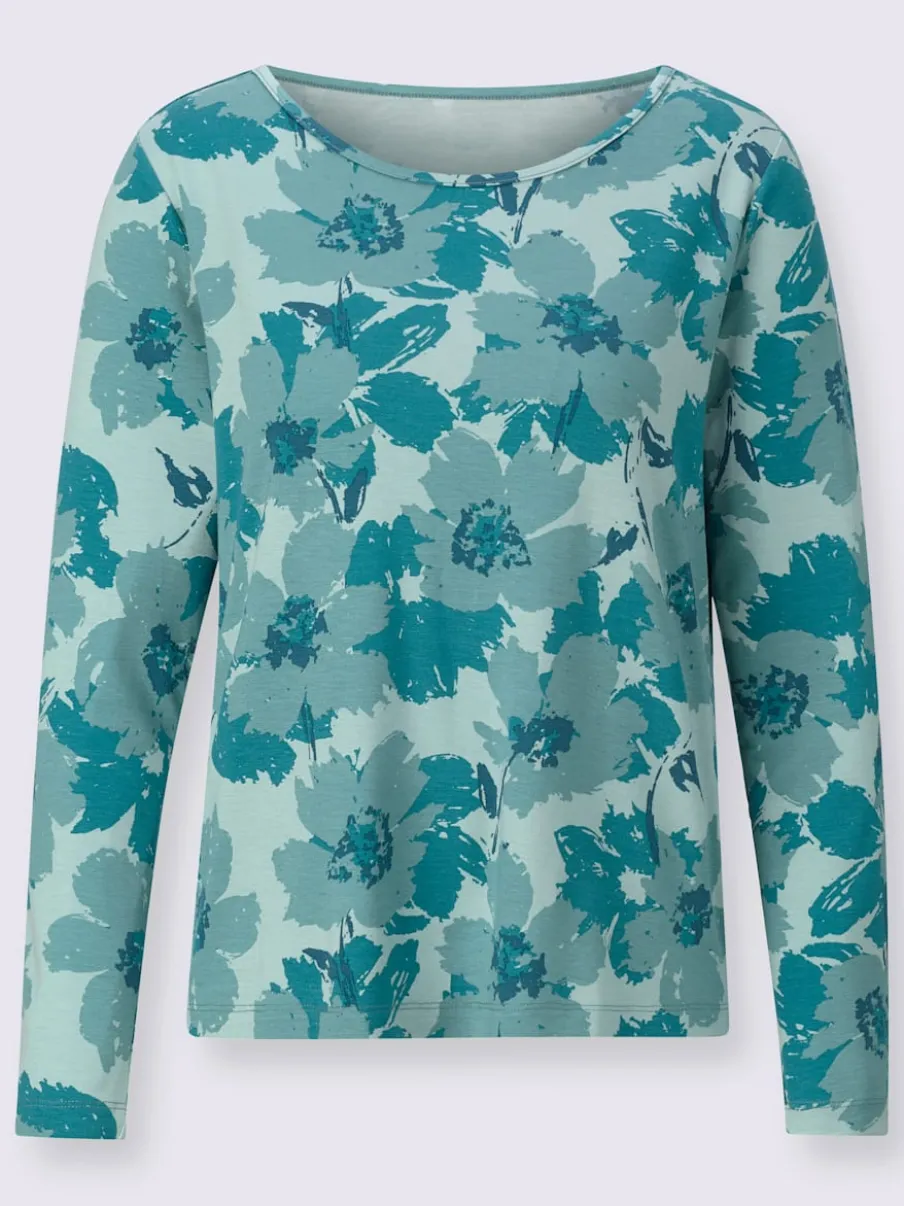 T-shirt à manches longues avec motif floral en viscose extensible