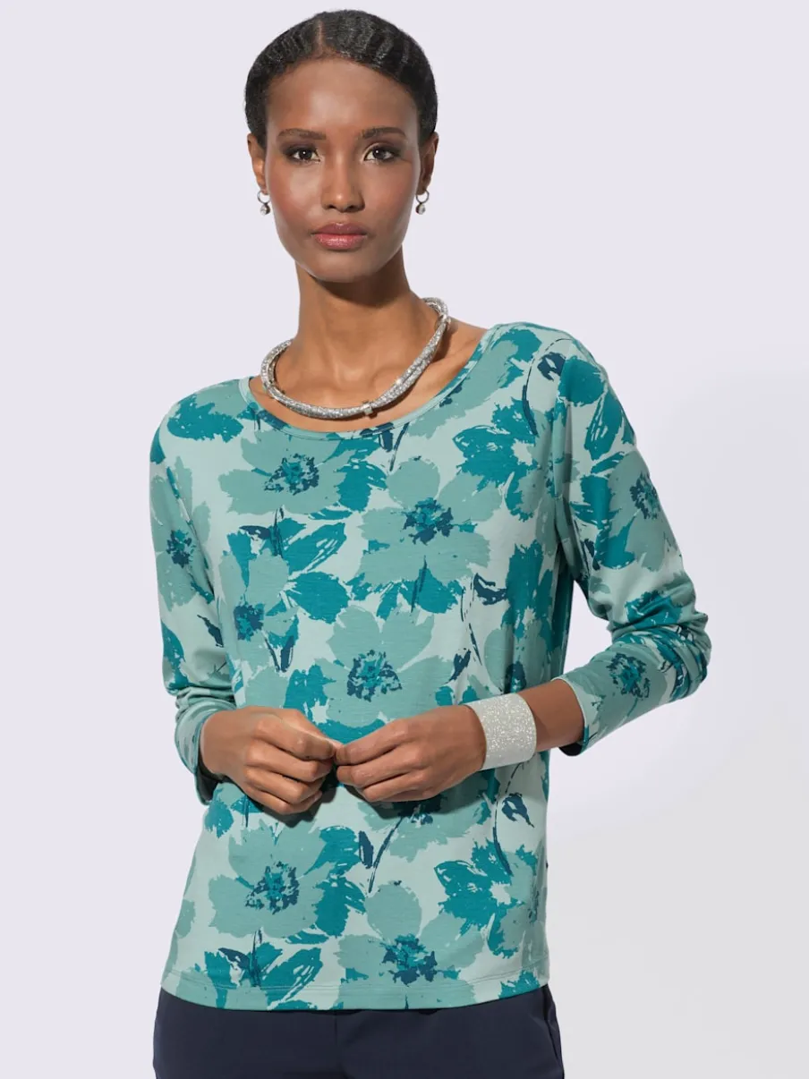 T-shirt à manches longues avec motif floral en viscose extensible