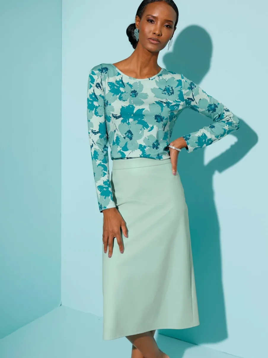 T-shirt à manches longues avec motif floral en viscose extensible