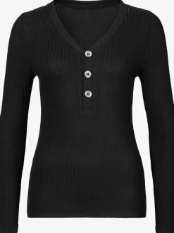 T-shirt à manches longues avec patte de boutonnage et boutons imitation corne