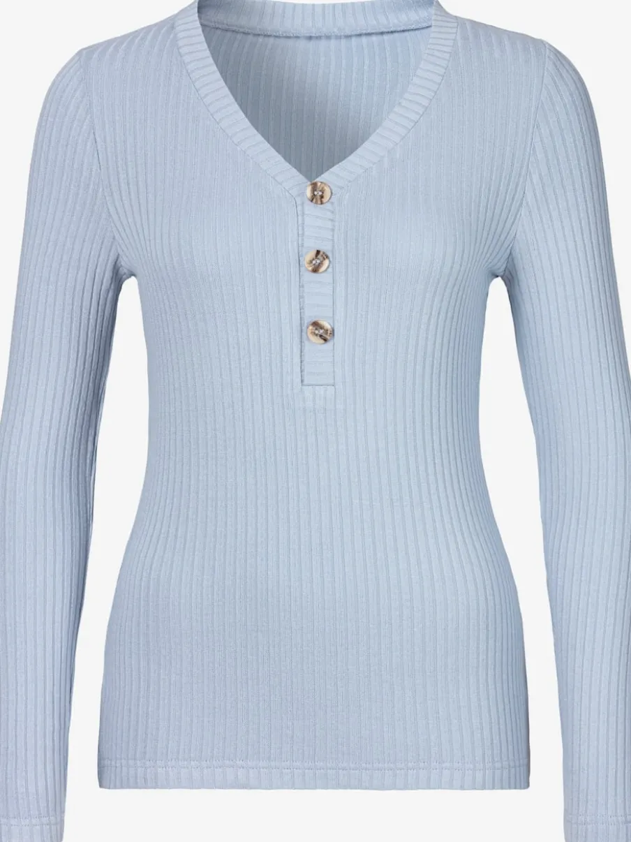 T-shirt à manches longues avec patte de boutonnage et boutons imitation corne
