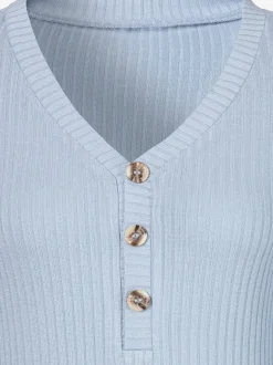 T-shirt à manches longues avec patte de boutonnage et boutons imitation corne
