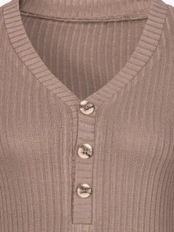T-shirt à manches longues avec patte de boutonnage et boutons imitation corne