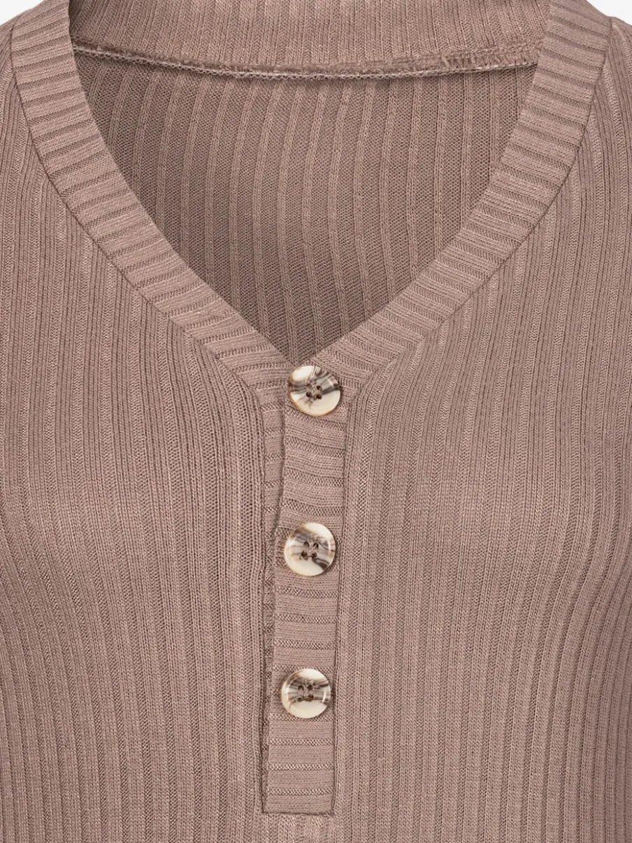 T-shirt à manches longues avec patte de boutonnage et boutons imitation corne