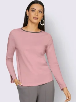 T-shirt à manches longues avec strass sur l'encolure