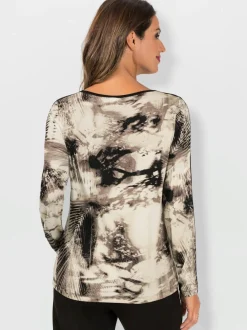 T-shirt à manches longues col bateau avec motif numérique