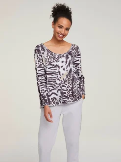 T-shirt manches longues col rond imprimé motifs animaliers