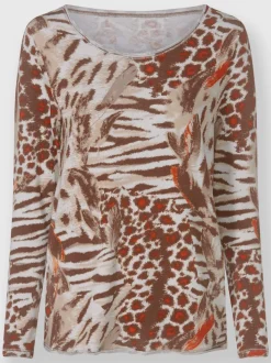 T-shirt manches longues col rond imprimé motifs animaliers