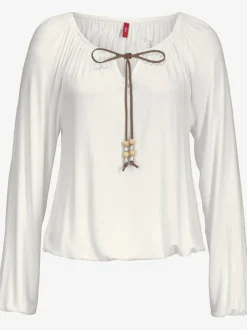 T-shirt manches longues à encolure élastiquée avec lien à nouer