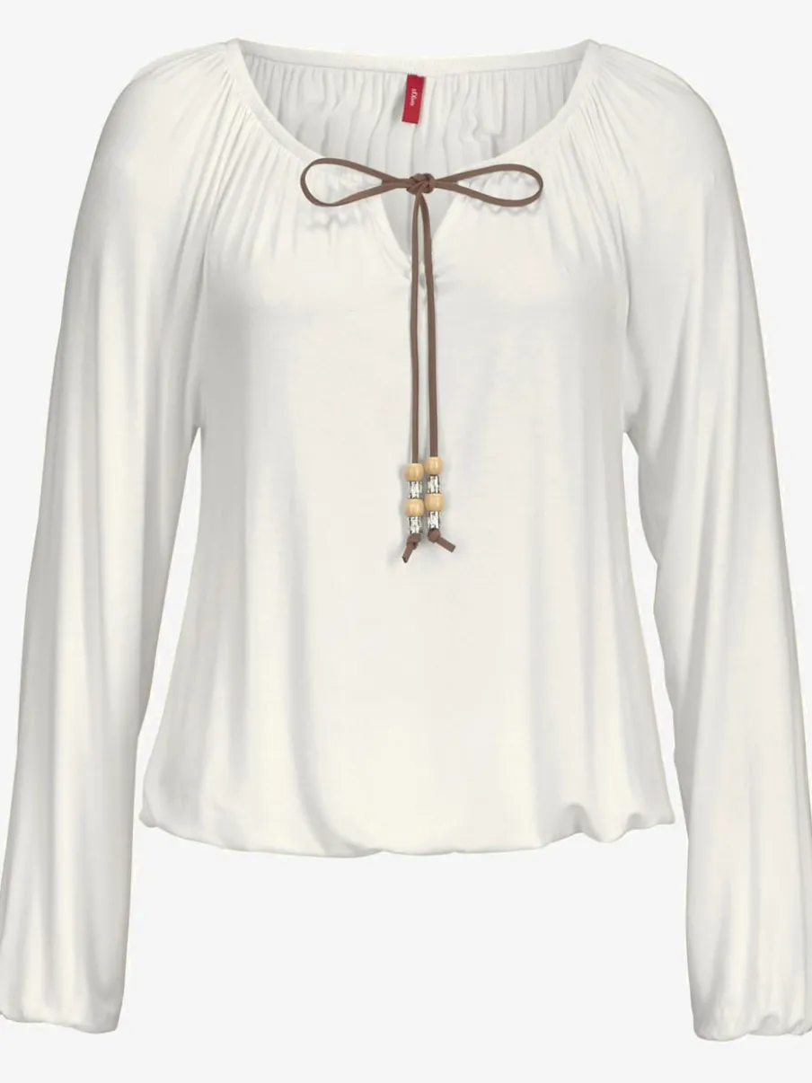 T-shirt manches longues à encolure élastiquée avec lien à nouer