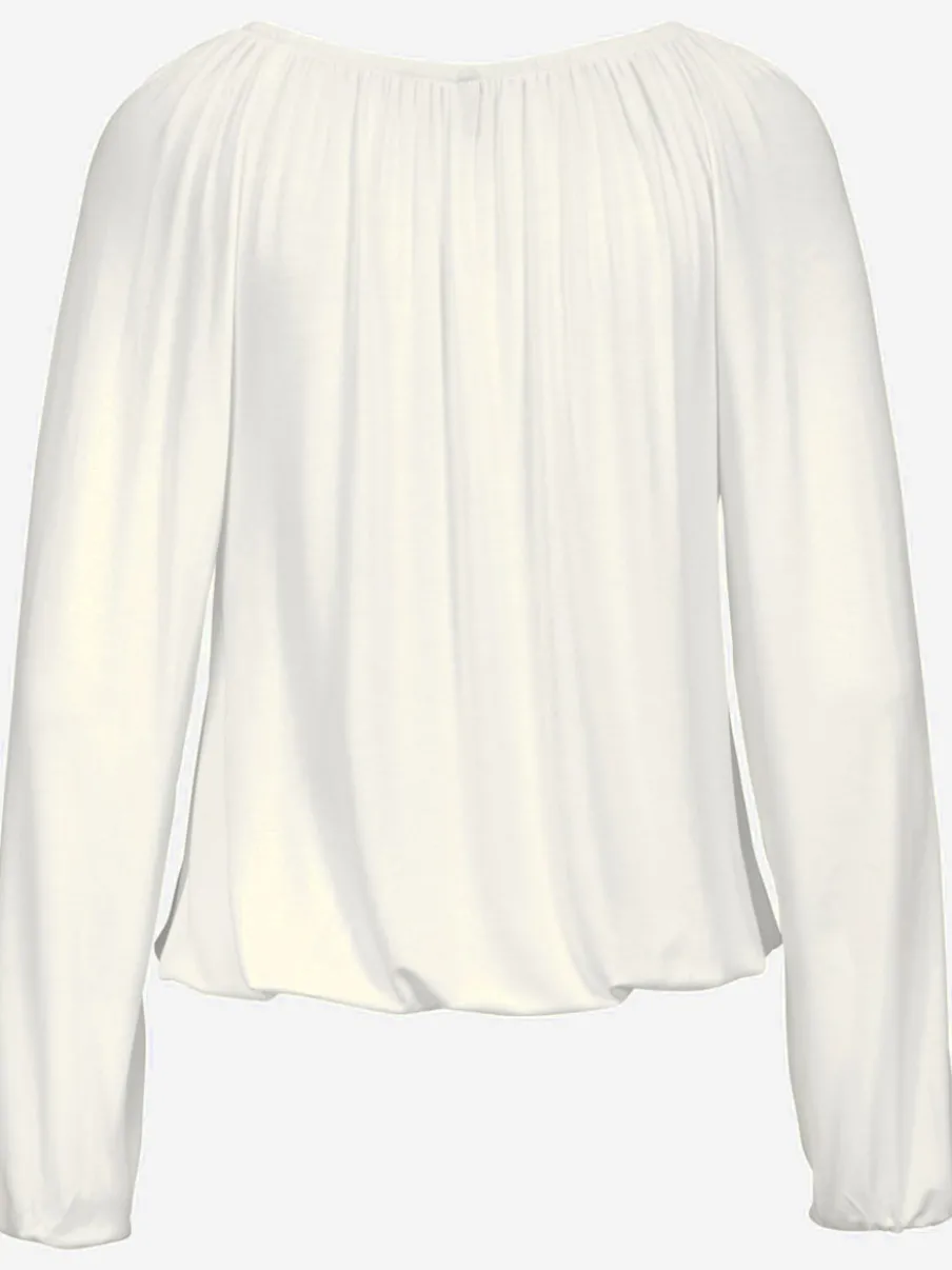 T-shirt manches longues à encolure élastiquée avec lien à nouer