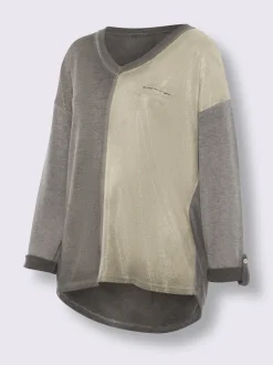 T-shirt à manches longues encolure en V avec fausse poche à paillettes