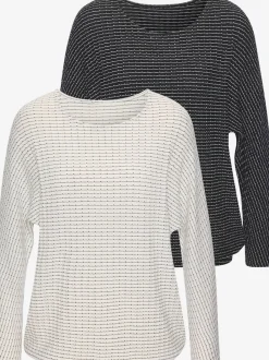 T-shirt manches longues à encolure ronde avec élastique à la taille