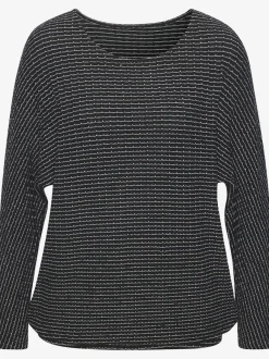 T-shirt manches longues à encolure ronde avec élastique à la taille